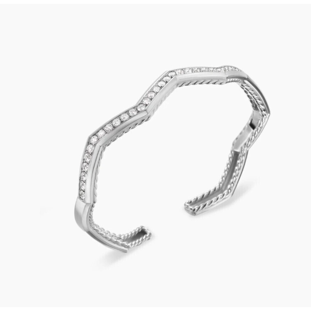 David Yurman Silver 5mm Single-row Diamond Cuff Bracelet